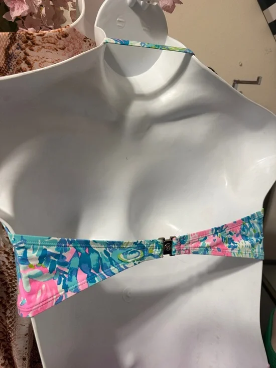 Lilly Pulitzer Pink & Blue Lattice Bikini Top 14 - Picture 9 of 12
